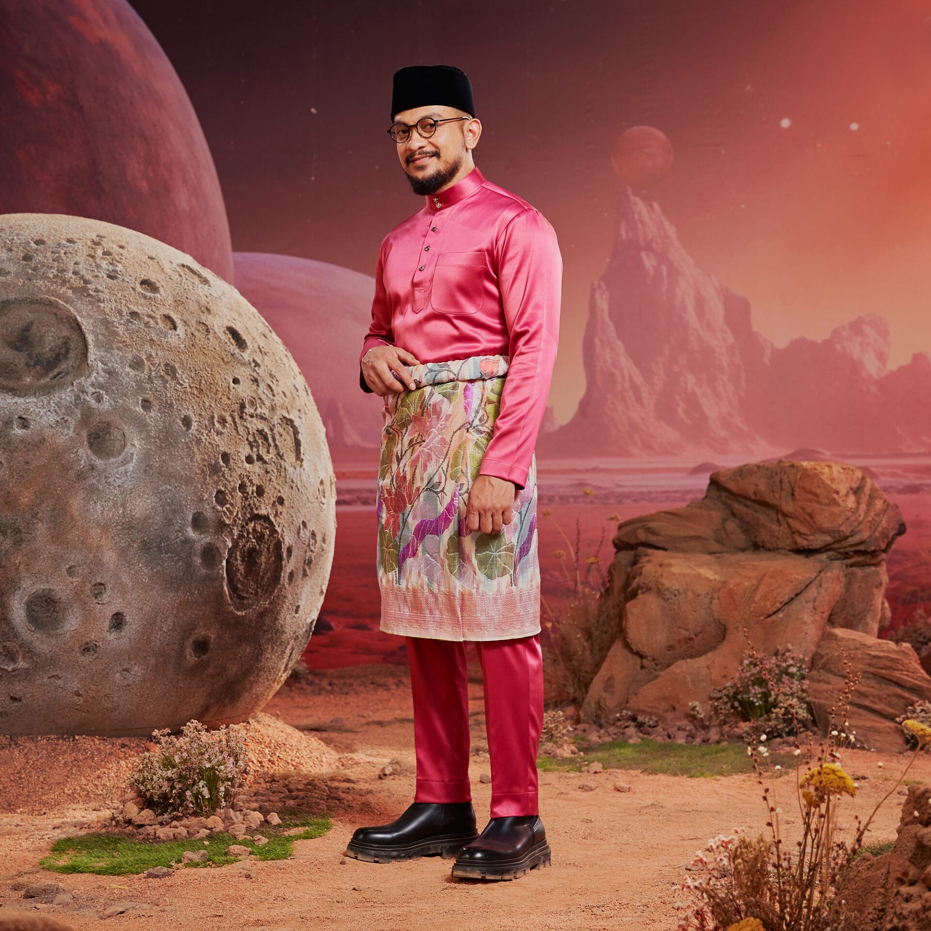 Baju Melayu Dewasa Tailored Fit Raspberry Pink Bulan Bintang Malaysia