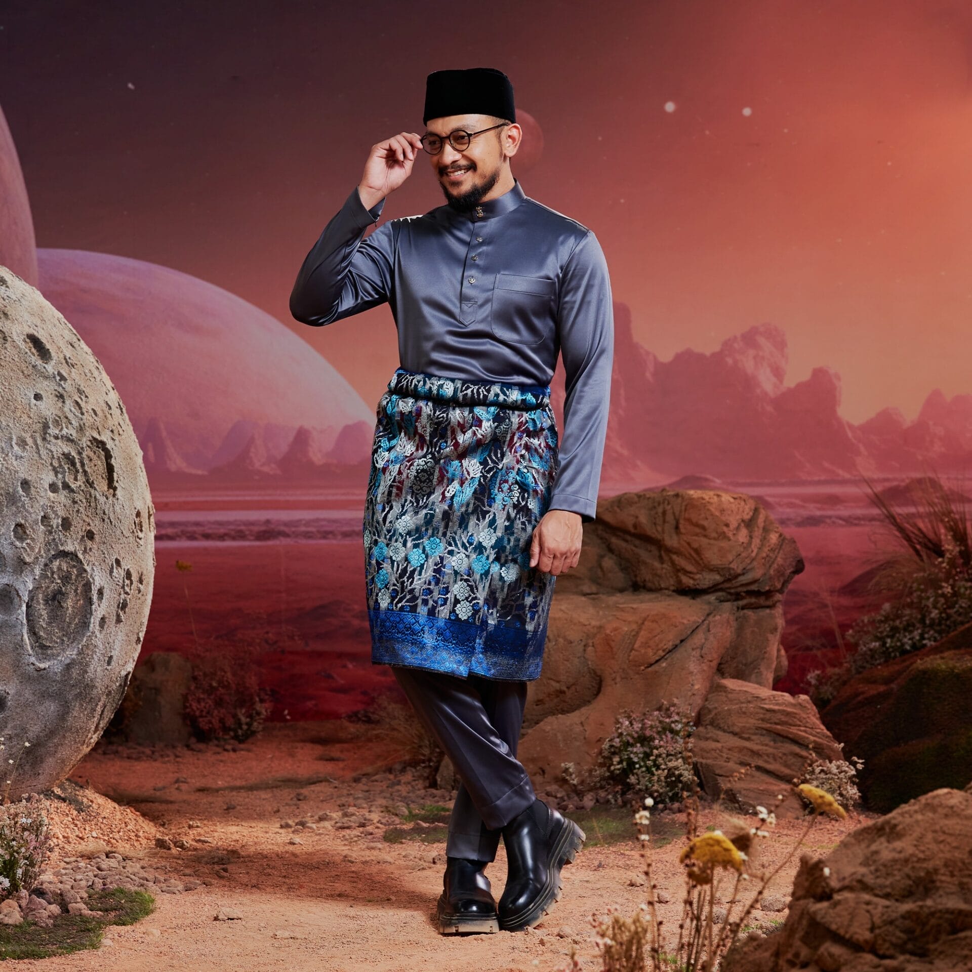 Baju Melayu Dewasa Tailored Fit - Anchor Grey - Bulan Bintang Malaysia