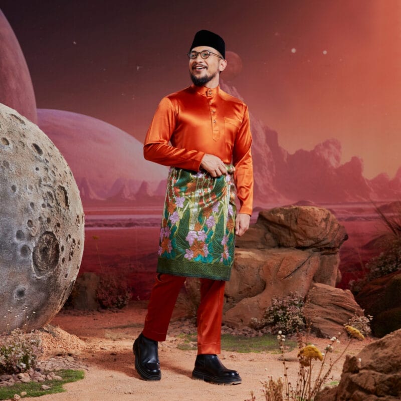 Baju Melayu Dewasa Slim Fit - Brick Orange 2